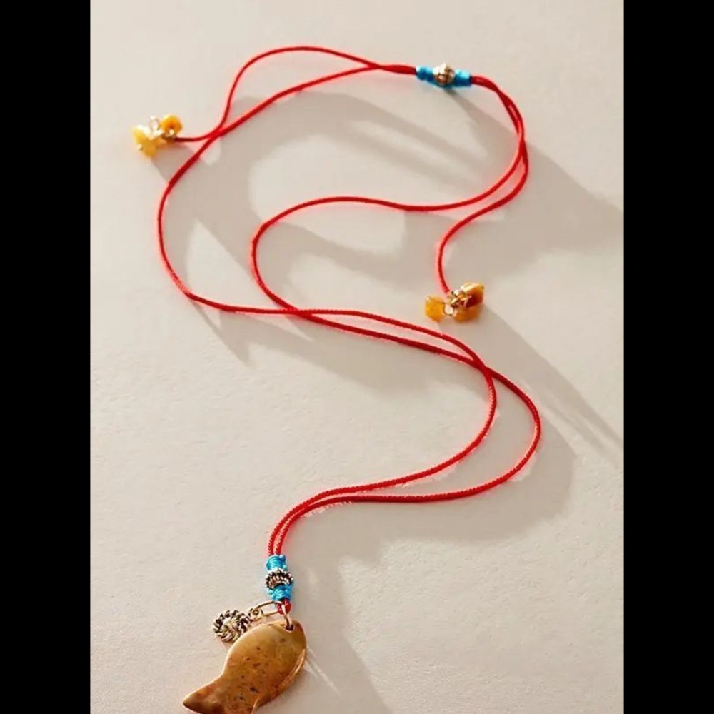 NWT Free People Red Cord Adjustable Necklace with Fish Pendant - Picture 3 of 9